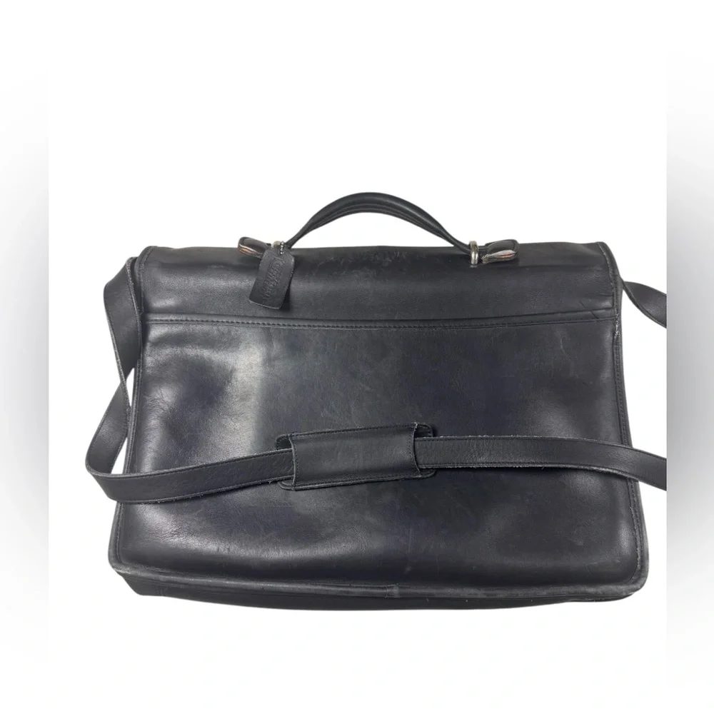 COACH VINTAGE Black Leather Briefcase Double Buckle Fasteners + Top Handle